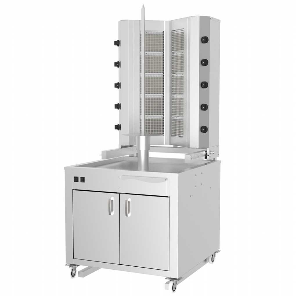 KLG225-VAD Gas Doner Kebab Grıll Bottom Motor V Model, With Trolley & Cabinet